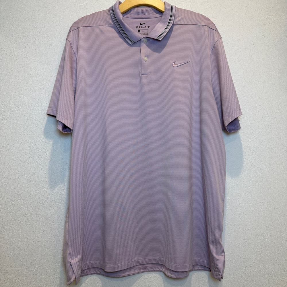 Nike Golf Dri-FIT Vapor Polo Shirt- Lilac Purple Striped Collar Size XL
